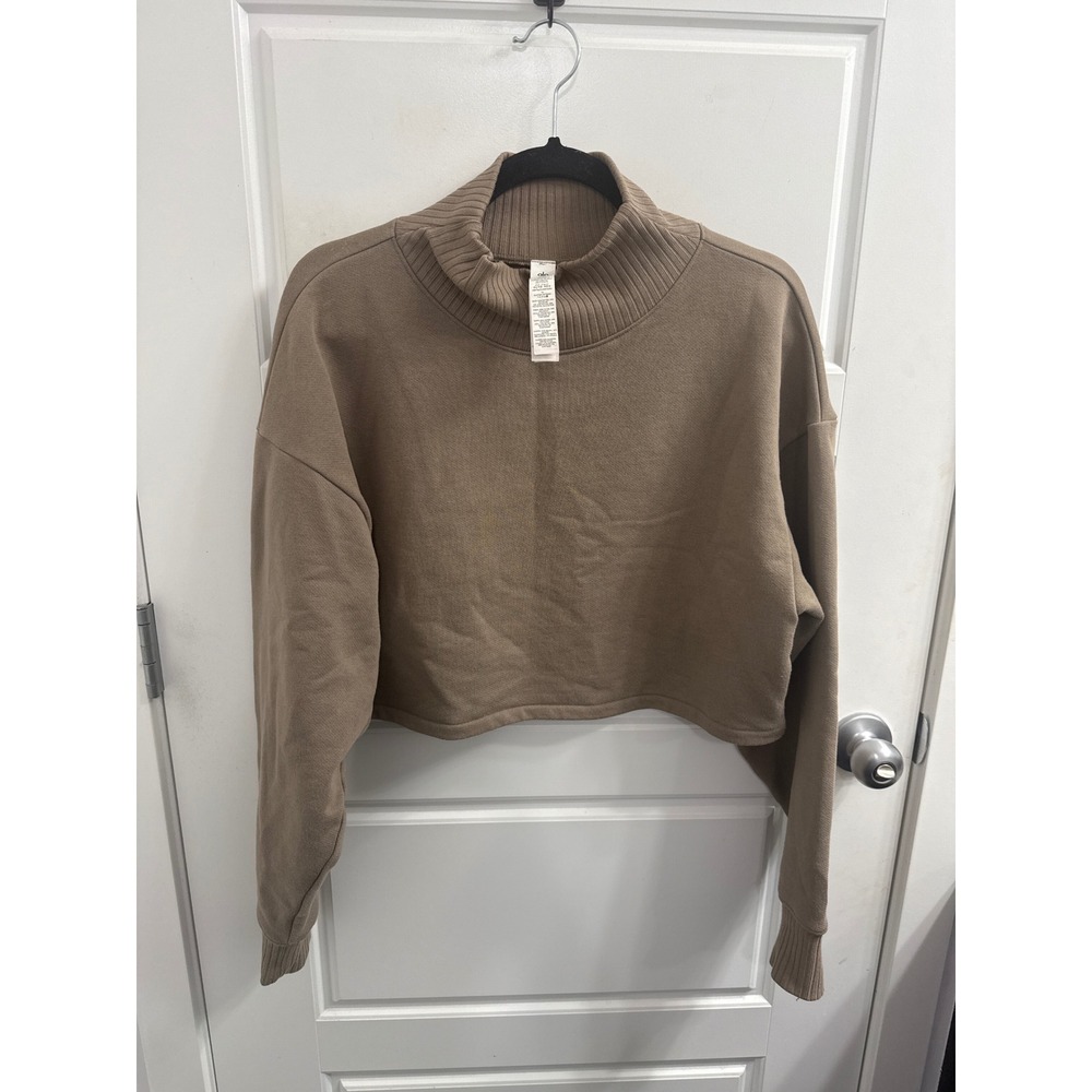 Alo Yoga Freestyle Mock Neck Sweatshirt Brown Cropped Pullover W3875R Medium